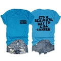 T-shirt bleu ciel infirmière en oncologie avec slogan au dos et col rond - Bleu Lac (Police Noire)