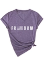 Détail du t-shirt violet à col en V avec imprimé FR DOM et design noué à l'ourlet - S / Violet (Imprimé Blanc)