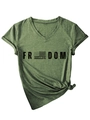 Détail du t-shirt col V pour femmes Freedom avec nœud élégant et texture vert chiné - S / Vert Olive (Imprimé Noir)