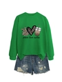 Grünes Sweatshirt und Jeansshorts Set mit Peace Love Coffee Leoparden-Print-Design - S / Grasgrün (Schwarze Grafik)