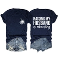 Dunkelblaues T-Shirt mit Aufdruck Raising My Husband Is Exhausting auf Vorder- und Rückseite - S / Oberteile / Marineblau (Weißer Druck)