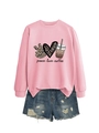 Pink peace love coffee sweatshirt with leopard print icons and denim shorts set - Pink (Black Letters)