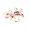 Roségoldener Pilz-Ohrstecker mit bunten Zirkonia und kleinen Sternakzenten - Gebogener Regenbogen Stern Stil - Roségold (EGD0080)