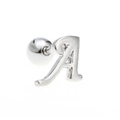 Polished silver letter A ear stud with secure screw ball back closure for cartilage - Letter A / White K/Silver