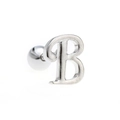 Minimalist silver letter B ear stud with ball screw back in polished finish - Letter B / White K/Silver