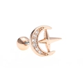 Roségoldener Ohrmuschelstecker mit Mond, Stern und Zirkonia-Inlay sowie Kugelverschluss - Stern Mond Kombi Stil - Roségold (EGD0075)