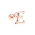 Artistic 18K rose gold letter E ear stud with secure screw ball back closure - Letter E / Rose Gold