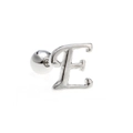 Polished silver letter E initial piercing stud with screw back ball closure - Letter E / White K/Silver