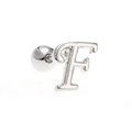 Polished silver letter F earring with secure screw-back ball closure for ear cartilage - Letter F / White K/Silver