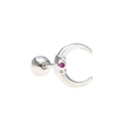 Silberner Mondsichel-Ohrknorpelstecker mit rosa Zirkon und Schraubverschluss - Mond Einzelner Diamant Stil - Silber (EGD0077)
