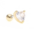 Golden surgical steel heart cartilage stud with a clear sparkling cubic zirconia - Heart White Stone Style (EGD0224)