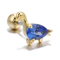 Gouden draak oorknopje met blauwe peervormige edelsteen en veilige schroefsluiting - Langhals Dinosaurus Stijl (EGD0022)