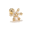 Detailed view of a gold snowflake ear stud with sparkling zircon stones and a ball screw back - Snowflake Style (EGD0449) / Gold-Snowflake Style
