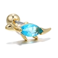 Gouden schildpad kraakbeen piercing met een schitterende lichtblauwe zirkoon - Zeeschildpad Stijl (EGD0025)