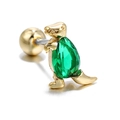 Gouden T-Rex kraakbeen piercing met peervormige groene zirkoon en schroefsluiting - T-Rex Stijl (EGD0029)