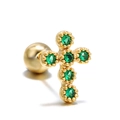 Golden cross stud earring with green cubic zirconia and secure screw back ball closure - Cross Style(EGD0237) / Green