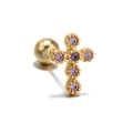 Gold star cross stud earring with purple zircon stones and a ball screw back closure - Cross Style(EGD0237) / Purple
