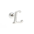Polished silver-tone 18K letter L stud earring with screw ball back closure - Letter L / White K/Silver