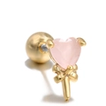 Oorknopje met roze hartvormige zirkoon, gouden strikje en schroefbal sluiting stijl - Roze Hart Strik Stijl (EGD0048)