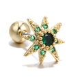Golden octagonal star ear stud with green zircon stones and screw back closure - Eight-pointed Star Style(EGD0234) / Green