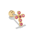 Minimalist gold cross stud earring with six pink cubic zirconia stones and screw back - Cross Style(EGD0237) / Red