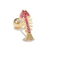 Golden fishbone stud earring with pink zircon stones and a secure screw-back ball - Fishbone Style(EGD0236) / Red