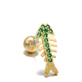 Exquisite gold-plated fishbone stud earring with vibrant green zircon stones inlay - Fishbone Style(EGD0236) / Green