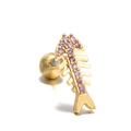 Fishbone stud earring in gold finish with purple cubic zirconia pavé and ball back - Fishbone Style(EGD0236) / Purple