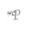 Polished silver letter P stud earring with a secure screw back ball for cartilage piercing - Letter P / White K/Silver