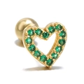 Golden heart screw back stud earring with micro-paved green zircon stones for cartilage - Heart Style(EGD0238) / Green
