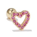 Golden heart ear cartilage stud with pink zircon stones and round ball screw back - Heart Style(EGD0238) / Red
