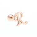 Minimalist 18K rose gold plated alphabet R stud earring with screw ball back closure - Letter R / Rose Gold