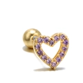 Golden heart piercing stud with purple zircon stones and a comfortable ball back closure - Heart Style(EGD0238) / Purple