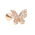 Rose gold butterfly cartilage stud earring with cubic zirconia and screw back - Exquisite Full Zircon Butterfly (EGD0193 Rose Gold)