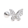 Silver butterfly ear stud with cubic zirconia inlays and secure ball screw back - Dainty Butterfly (EGD0193 Silver)