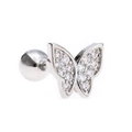 Silver butterfly screw-back cartilage stud earring with cubic zirconia pavé stones - Classic Butterfly (EGD0195 Silver)