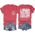 Front and back view of red V-neck T-shirt with vintage I NEED WAY MORE TATTOOS print - S / Red (White Print)