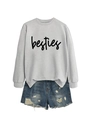 Detail of light gray crewneck sweatshirt featuring black besties script print and cotton texture - S / Sweatshirt And Shorts / Grey (Black Font)