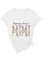 Detail of white V-neck T-shirt featuring floral Mimi print and side knot design - S / White (Black Print)