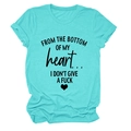 Detail of soft mint green cotton t-shirt featuring black heart and script typography - Deep Water Blue (Black Font)