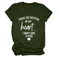 Close-up of heart print and white lettering on dark green cotton crew neck t-shirt - Army Green (White Font)