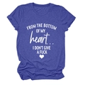 Detail of blue crew neck T-shirt with white artistic letter print and heart symbol - Retro Blue (White Font)