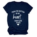 Close-up of navy blue T-shirt featuring white artistic slogan text and heart print - Navy Blue (White Font)