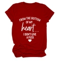 Close-up of deep red cotton t-shirt featuring white letter print and heart symbol - Red (White Font)