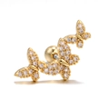 Gold butterfly cartilage earring with sparkling zircon stones in a three-butterfly arc design - Triple Butterfly Curved Style (EGD0196 Gold)