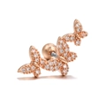 Rose gold butterfly cartilage stud earring with cubic zirconia and screw ball back - Triple Butterfly Curved Style (EGD0196 Rose Gold)