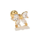 Polished gold bow stud earring featuring heart and marquise cut cubic zirconia gems - Heart and Marquise Zircon Butterfly Style (EGD0619 Gold Color)