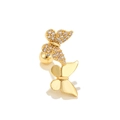 Golden butterfly cartilage stud earring with cubic zirconia accents and ball back closure - Overlapping Double Butterfly (EGD0197 Gold)