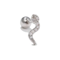 Macro view of silver wave stud earring with pavé cubic zirconia and ball screw back - S-Shape Wave Pave Style (EGD0543 White Gold)