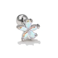 Surgical steel stud earring with iridescent aurora floral zircon and ball back closure - Iridescent Flower (EGD0478) / Silver Iridescent Flower